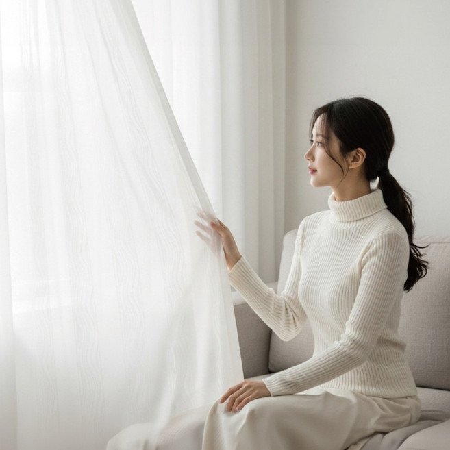 해움창 국내생산 비침없는 차르르 나비주름 쉬폰커튼 1P