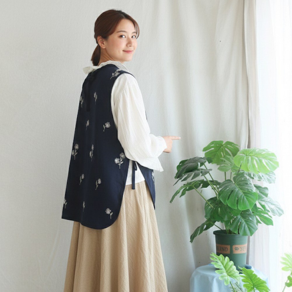 AREEZEN 브랜드공정 미니 앞치마 옆트임 체형커버 플라워 공방 유니폼, 1개, 꽃네이비할인 상세 이미지 2