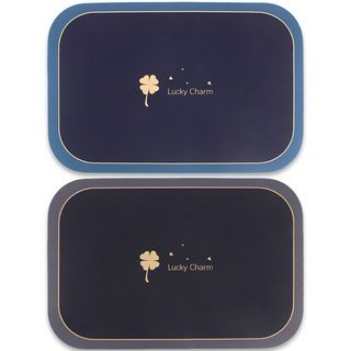 투데이리빙 1+1 빨아쓰는 네잎 클로버 규조토 발매트 욕실 화장실 매트 주방 발판 미끄럼방지 물흡수 발수건 대형 예쁜 바닥 러그, 2개, R98364A(블랙+네이비할인