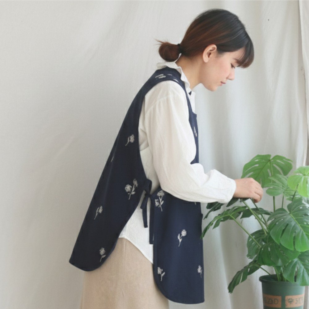 AREEZEN 브랜드공정 미니 앞치마 옆트임 체형커버 플라워 공방 유니폼, 1개, 꽃네이비할인 상세 이미지 2