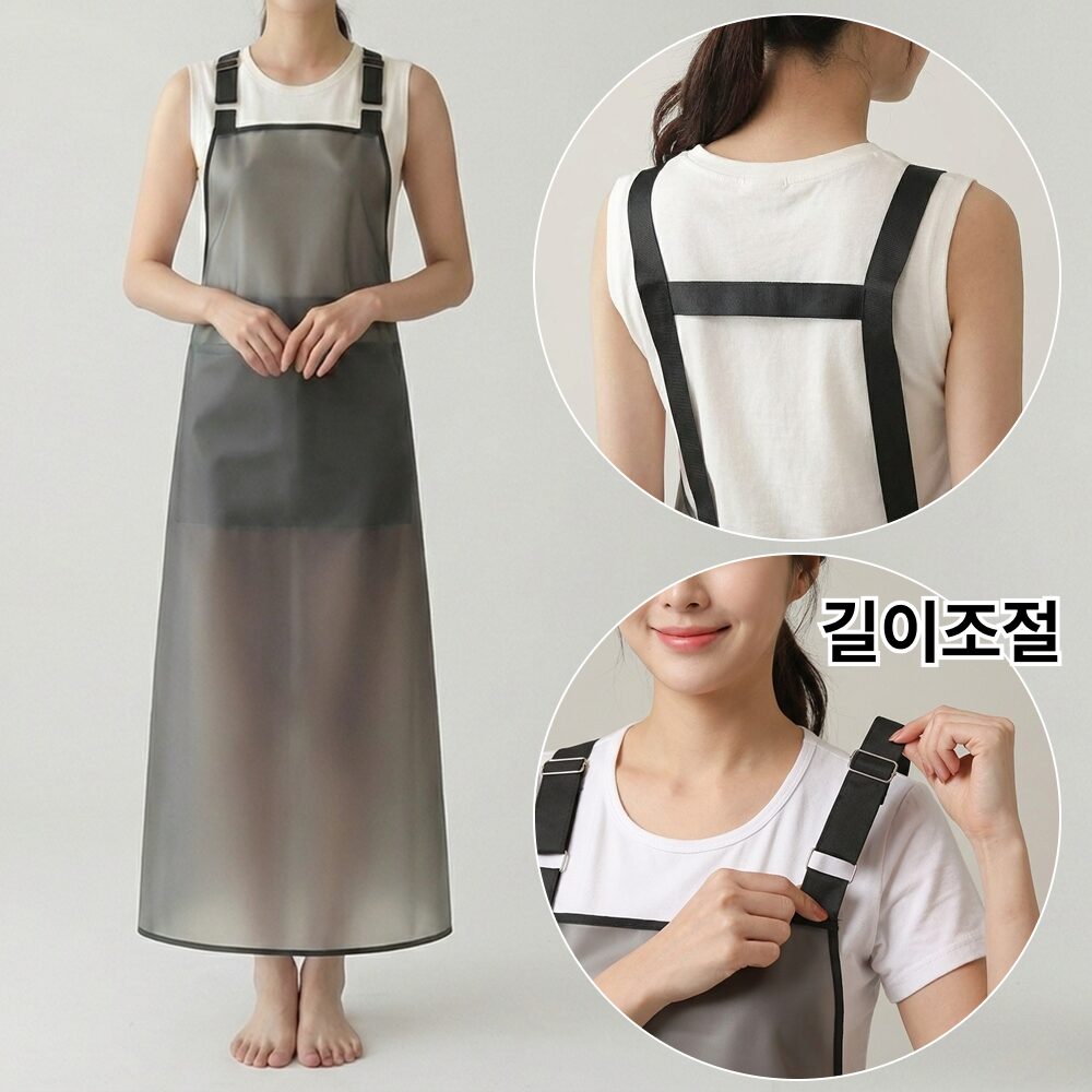 인디아드 길이조절 H형 우레탄 주방 방수 앞치마, 1개, 블랙할인 상세 이미지 1