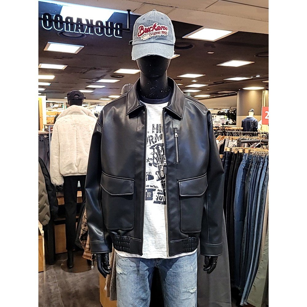 버커루 BC [25년신상] 봄 가을 여유있는 오버핏 에코레더 스트릿패션 인기최고 버커루 남여공용 페이크 레더 블루종 자켓 LI55-05 상세 이미지 2