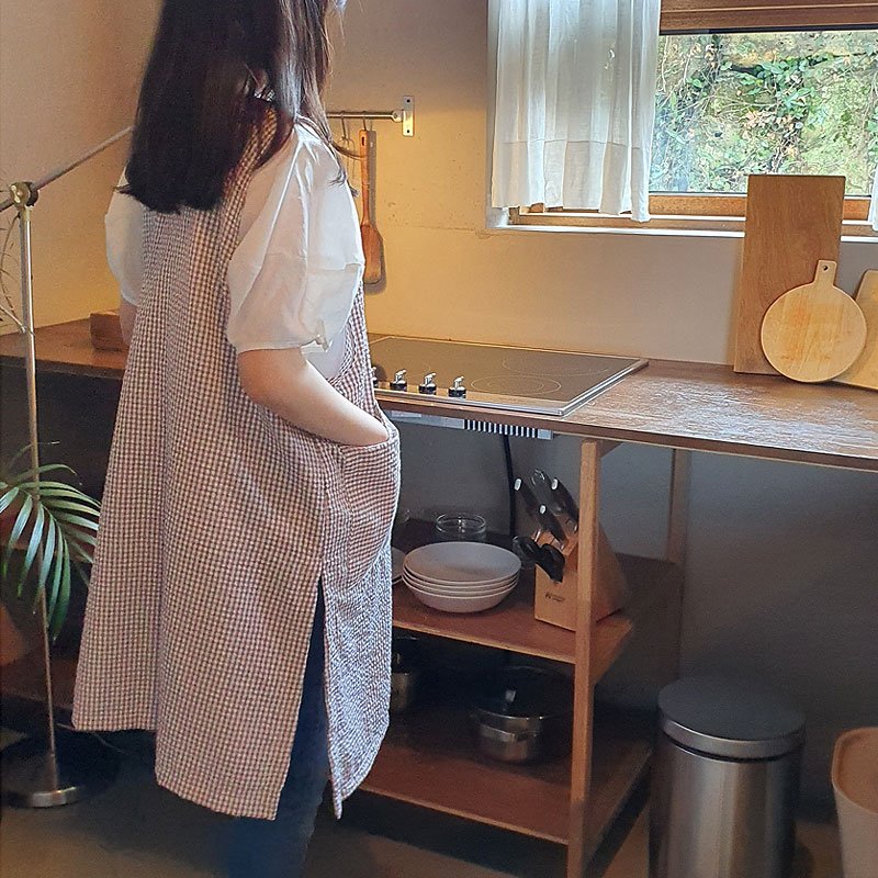 방가지똥 단추없는 브라운체크 리플앞치마, 1개할인 상세 이미지 2