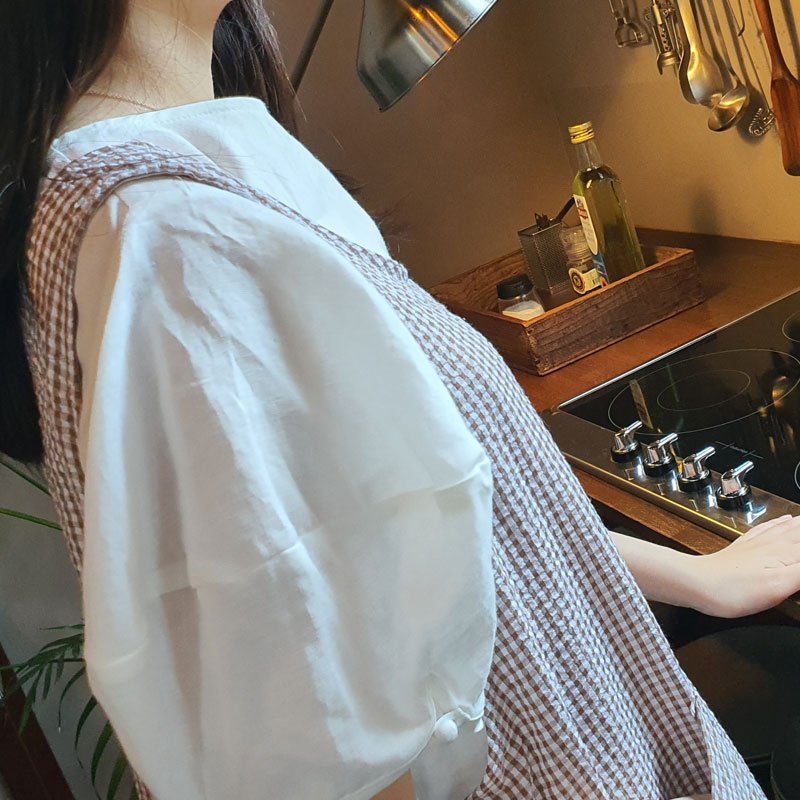 방가지똥 단추없는 브라운체크 리플앞치마, 1개할인 상세 이미지 2