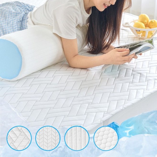 프루아 냉감패드 듀라론 쿨매트 침대 싱글 100x200 얇은용 (냉감베개커버제공), 모던스트라이프