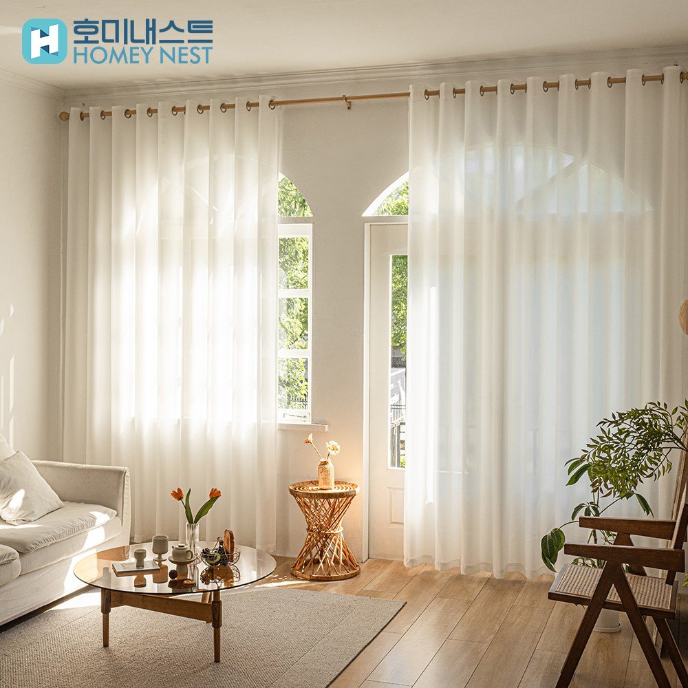 HOMEY NEST 스크래치 방지 쉬폰커튼 인테리어 안방 화이트 커텐 아일렛형 1P할인 상세 이미지 2